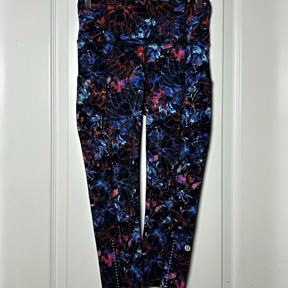 Lululemon Neon Blossom Multi Fast & Free Crop II Nulux 19" High Rise Tights